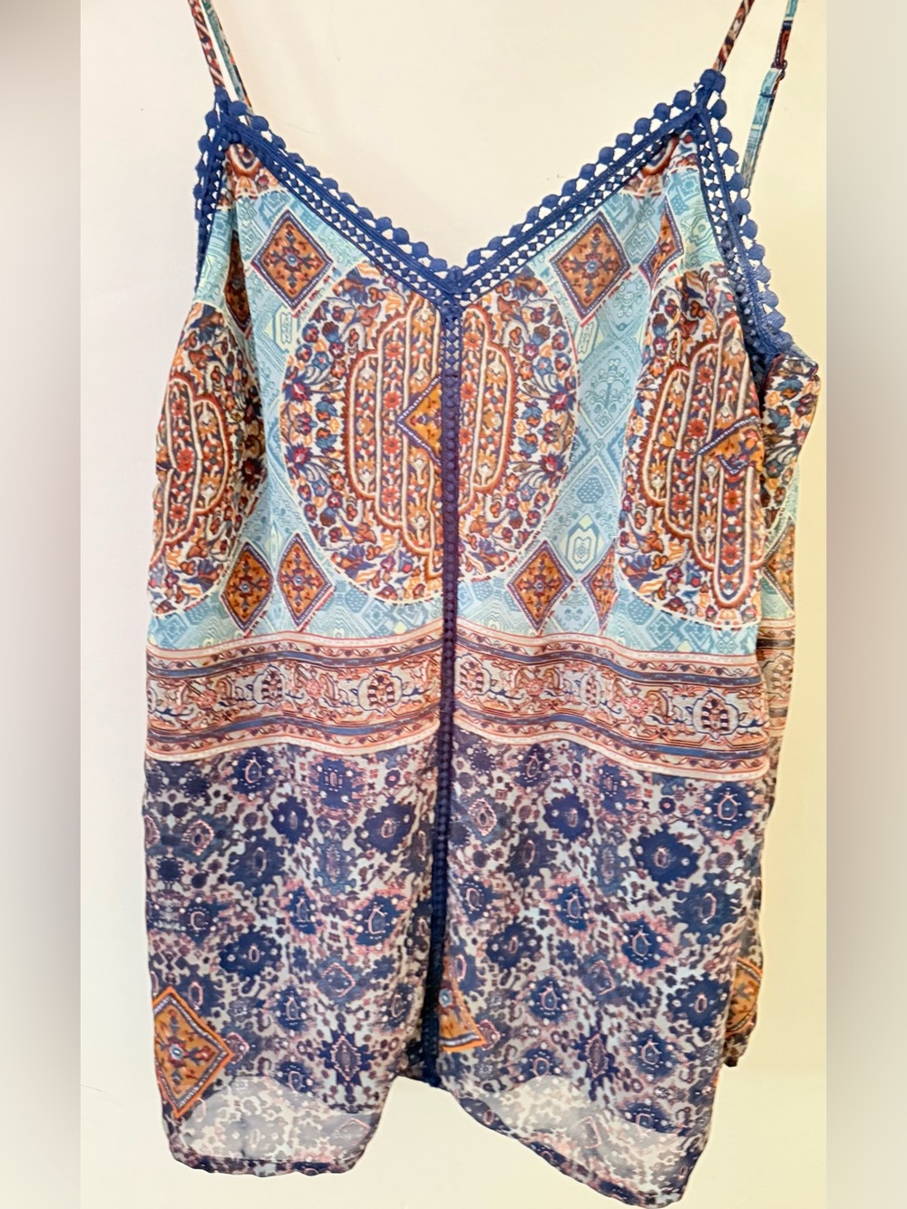 Boho Print Blue Floral Spaghetti-Strap Women's Tank